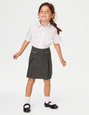 

Girls M&S Collection 2pk Girls' Embroidered School Skirts (2-18 Yrs), Grey