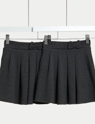 

Girls M&S Collection 2pk Girls' Jersey Bow School Skirts (2-14 Yrs) - Grey, Grey