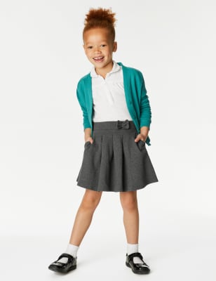 

Girls M&S Collection 2pk Girls' Jersey Bow School Skirts (2-14 Yrs) - Grey, Grey