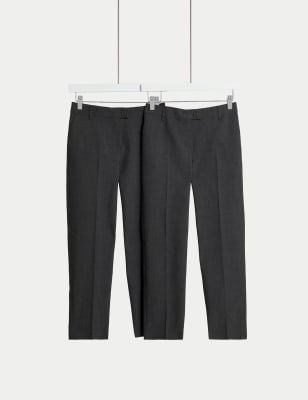 M&S Collection Girls 2 Pack Girls Longer Length School Trousers (2-18 Yrs) - 17-18XL - Grey, Grey,Black