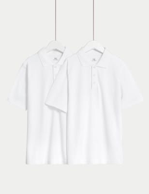 

Unisex,Boys,Girls M&S Collection 2pk Unisex Easy Dressing School Polo Shirts (2-18 Yrs) - White, White