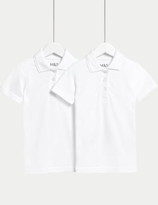 

Girls M&S Collection 2pk Girls' Slim Stain Resist School Polo Shirts (2-16 Yrs) - White, White