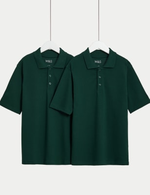 

M&S Collection Pack de 2 polos escolares unisex resistentes a las manchas (2-18 años) - Bottle Green, Bottle Green