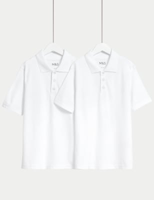 

Unisex,Boys,Girls M&S Collection 2pk Unisex Stain Resist School Polo Shirts (2-18 Yrs) - White, White