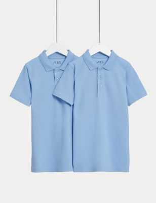 

M&S Collection 2er-Pack fleckenabweisende, schmal geschnittene Unisex-Poloshirts für die Schule (2-18 J.) - Blue, Blue