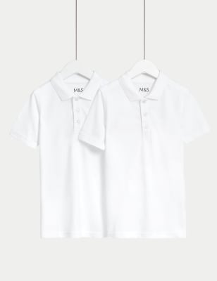 

Unisex,Boys,Girls M&S Collection 2pk Unisex Slim Stain Resist School Polo Shirts (2-18 Yrs) - White, White