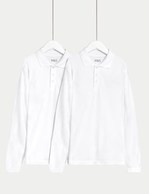 

M&S Collection Pack de 2 polos escolares unisex resistentes a las manchas 100% algodón (2-18 años) - White, White