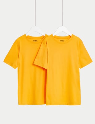 

M&S Collection Pack de 2 camisetas escolares 100% algodón unisex (2-16 años) - Gold, Gold