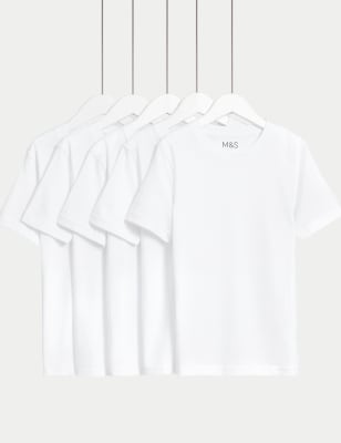 

Unisex,Boys,Girls M&S Collection 5pk Pure Cotton Stain Resist School T-Shirts (2-16 Yrs) - White, White