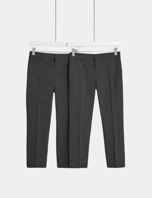 M&S Collection 2 Pack Boys Regular Leg Plus Waist School Trousers (2-18 Yrs) - 16-17 - Grey, Black,Grey