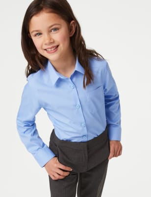 

M&S Collection Pack de 2 camisas escolares ajustadas sin planchado para chicas (2-18 años) - Blue, Blue
