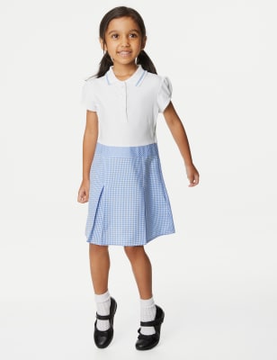 

Girls M&S Collection Girls' 2 in 1 Gingham Pleated School Dress (2-14 Yrs) - Light Blue, Light Blue