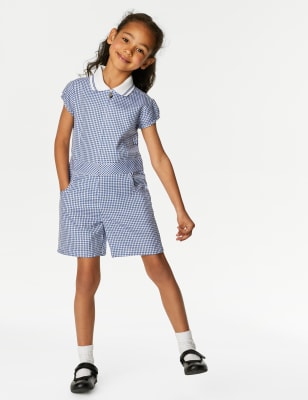 

Girls M&S Collection Girls' Gingham School Playsuit (2-14 Yrs) - Mid Blue, Mid Blue