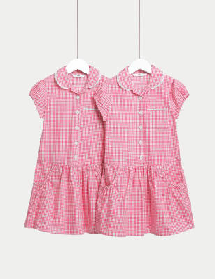 

Girls M&S Collection 2pk Girls' Cotton Rich Gingham School Dresses (2-14 Yrs) - Pink, Pink