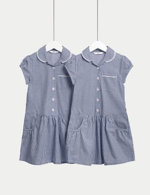 

Girls M&S Collection 2pk Girls' Cotton Rich Gingham School Dresses (2-14 Yrs) - Navy, Navy