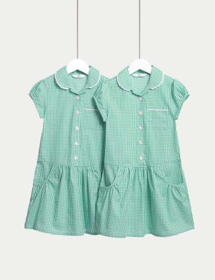 

Girls M&S Collection 2pk Girls' Cotton Rich Gingham School Dresses (2-14 Yrs) - Green, Green