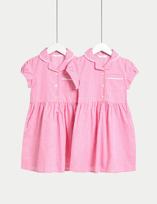 

Girls M&S Collection 2pk Girls' Cotton Rich School Dresses (2-14 Yrs) - Pink, Pink