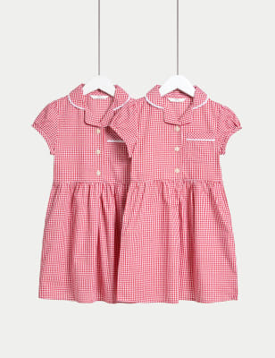 

M&S Collection 2er-Pack Schulkleider mit hohem Baumwollanteil für Mädchen (2-14 Jahre) - Red Mix, Red Mix