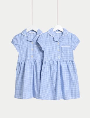 

Girls M&S Collection 2pk Girls' Cotton Rich School Dresses (2-14 Yrs) - Light Blue, Light Blue