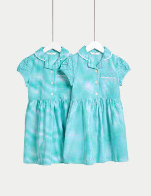 

Girls M&S Collection 2pk Girls' Cotton Rich School Dresses (2-14 Yrs) - Green, Green