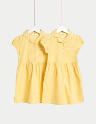 

Girls M&S Collection 2pk Girls' Cotton Rich School Dresses (2-14 Yrs) - Yellow, Yellow