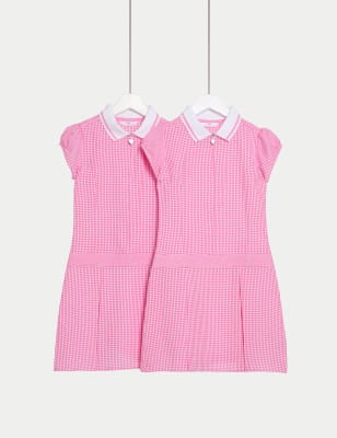 

Girls M&S Collection 2pk Girls' Cotton Rich Gingham School Dress (2-14 Yrs) - Pink, Pink