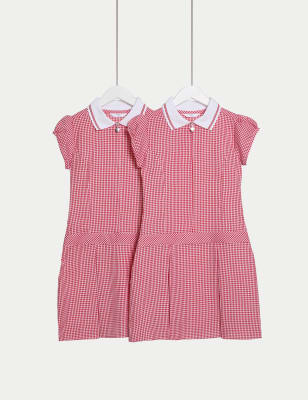 

Girls M&S Collection 2pk Girls' Cotton Rich Gingham School Dress (2-14 Yrs), Red