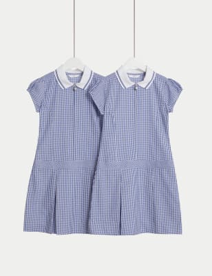 

Girls M&S Collection 2pk Girls' Cotton Rich Gingham School Dress (2-14 Yrs) - Mid Blue, Mid Blue