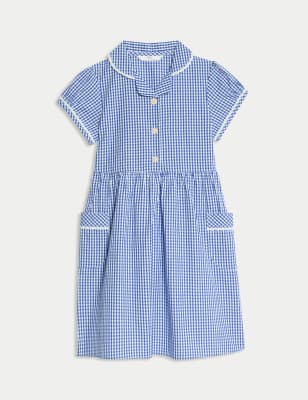 

Girls M&S Collection Pure Cotton Gingham School Dress (2-14 Yrs), Mid Blue