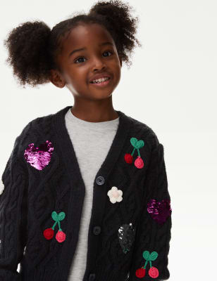 

Girls M&S Collection Embroidered Sequin Heart Cherry Cardigan (2-8 Yrs) - Carbon, Carbon