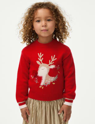 

Girls M&S Collection Reindeer Christmas Jumper (1-8 Yrs) - Red, Red