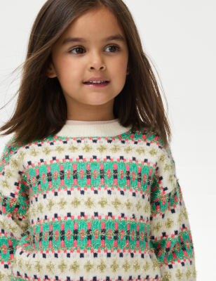 

Girls M&S Collection Sparkle Fair Isle Stripe Jumper (2-10 Yrs) - Multi, Multi