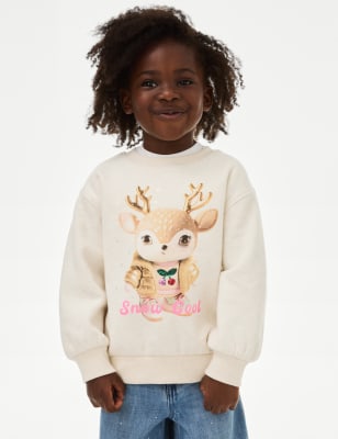 

Girls M&S Collection Cotton Rich Christmas Reindeer Sweatshirt (2-8 Yrs) - Grey Marl, Grey Marl