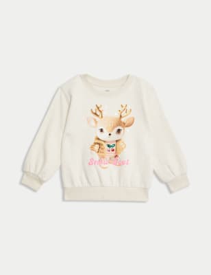 

Girls M&S Collection Cotton Rich Christmas Reindeer Sweatshirt (2-8 Yrs) - Grey Marl, Grey Marl