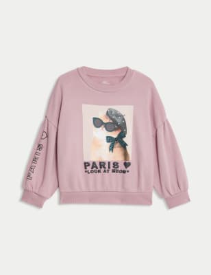 

Girls M&S Collection Cotton Rich Paris Cat Sweatshirt (2-10 Yrs) - Pink Mix, Pink Mix