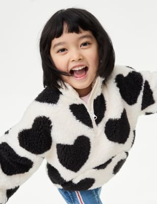 

Girls M&S Collection Heart Print Borg Jacket (12 Mths-8 Yrs) - Black, Black