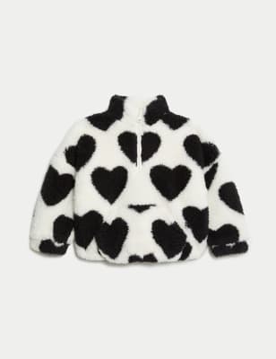 

M&S Collection Gemusterte Jacke aus Borg mit Herzprint (1-8 J.) - Black, Black