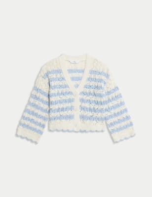 

Girls M&S Collection Cotton Blend Striped Cardigan (2-8 Yrs), Blue Mix