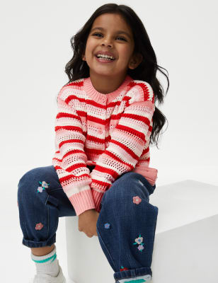 

M&S Collection Cárdigan de punto a rayas 100% algodón (2-8 años) - Red Mix, Red Mix