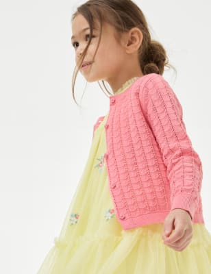 

M&S Collection Pointelle-Strickjacke aus reiner Baumwolle (2-8 Jahre) - Bright Coral, Bright Coral
