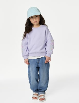 

M&S Collection Sudadera floral de algodón (2-8 años) - Purple, Purple