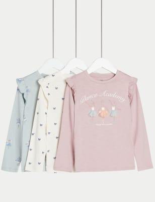 

M&S Collection Pack de 3 tops 100% algodón con diseño de ballet (2-8 años) - Pink, Pink