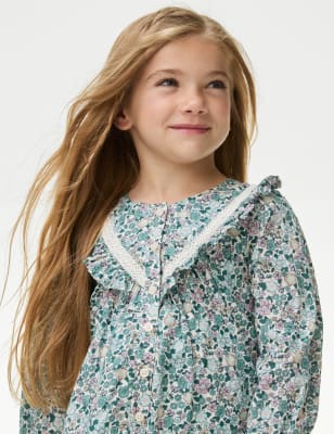 

M&S Collection Top floral 100% algodón (2-8 años) - Green Mix, Green Mix
