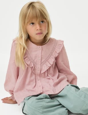 

M&S Collection Gerüschtes Oberteil aus reiner Baumwolle (2-8 J.) - Pink, Pink