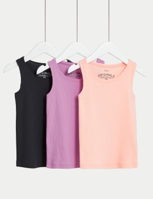 

M&S Collection 3er-Pack gerippte, ärmellose Oberteile mit hohem Baumwollanteil (2-8 J.) - Purple Mix, Purple Mix