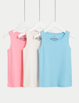 

M&S Collection 3er-Pack gerippte, ärmellose Oberteile mit hohem Baumwollanteil (2-8 J.) - Blue Mix, Blue Mix