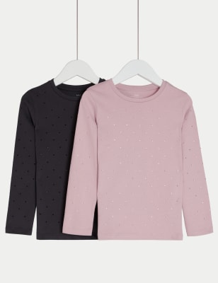 

Girls M&S Collection 2pk Pure Cotton Diamanté Tops (2-8 Yrs) - Black Mix, Black Mix