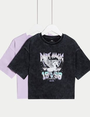 

Girls M&S Collection 2pk Pure Cotton Unicorn Graphic T-Shirts (2-8 Yrs) - Purple Mix, Purple Mix