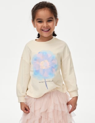 

M&S Collection Top 100 % algodón con estampado floral (2-8 años) - Ecru, Ecru