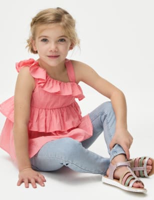 

M&S Collection Blusa 100% algodón con volantes (2-8 años) - Bright Pink, Bright Pink